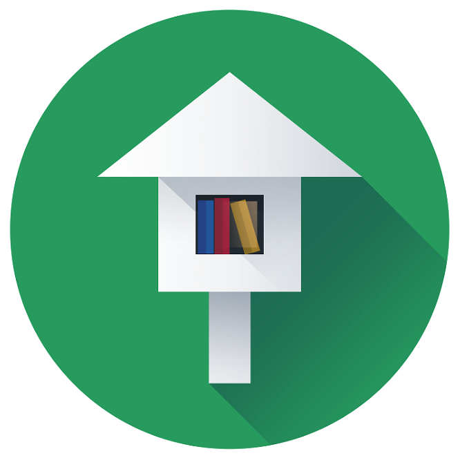 Logo depicting three books inside a white-colored little fre library