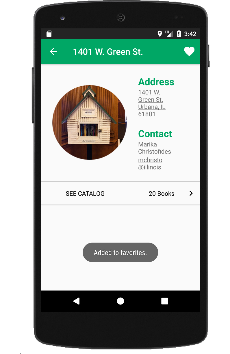 App screen after favoriting a Little Free Library