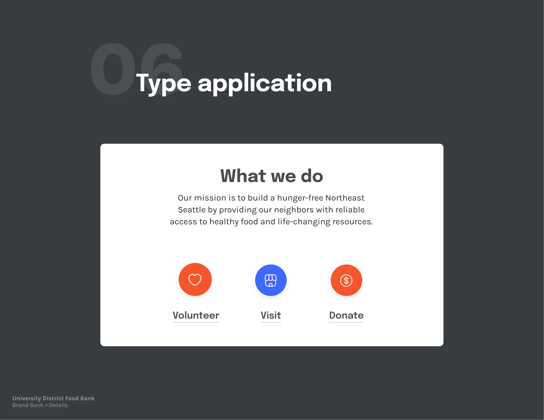 Page 9: Type application, with a screenshot of one element of the web design that shows both fonts in action